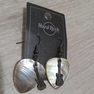 Hard rock cafe guitar pick earrings